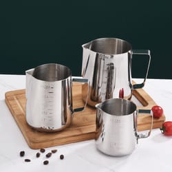 stainless steel milk frothing jug, silver frother barista pitcher, coffee latte container metal cup for perfect foam