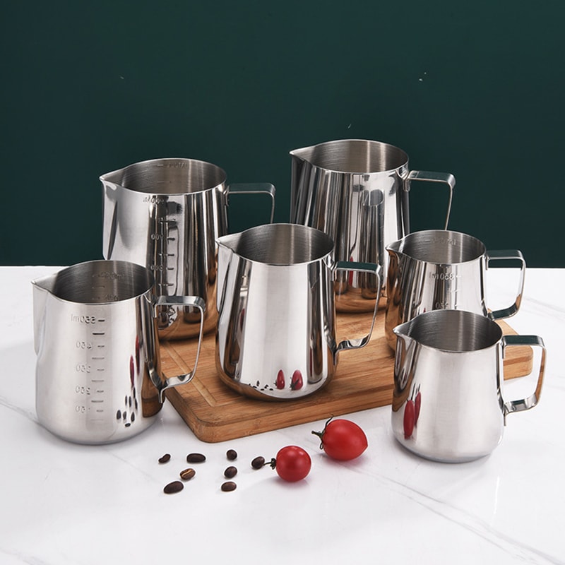 Stainless Steel Milk Frothing Jug, Silver Frother Barista Pitcher, Coffee Latte Container Metal Cup for Perfect Foam