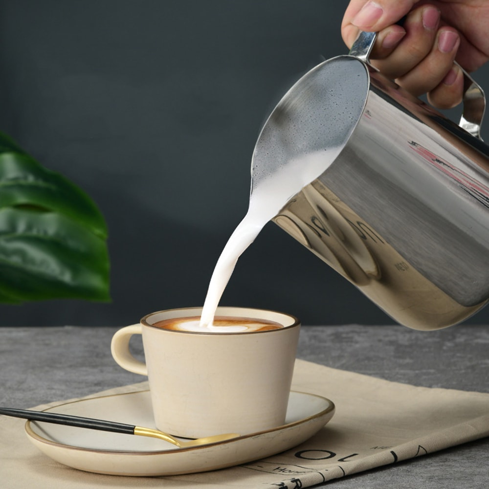 Stainless Steel Milk Frothing Jug, Silver Frother Barista Pitcher, Coffee Latte Container Metal Cup for Perfect Foam