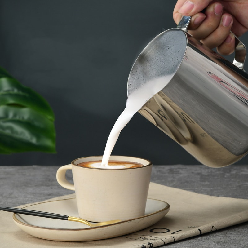 Stainless Steel Milk Frothing Jug, Silver Frother Barista Pitcher, Coffee Latte Container Metal Cup for Perfect Foam