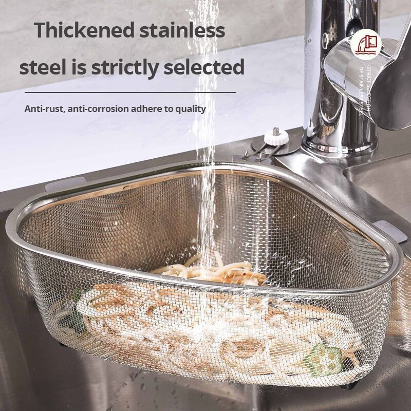 Sink Triangle Drain Basket Stainless Steel Kitchen Residue Filter Net Basket For Leakage Vegetable 1