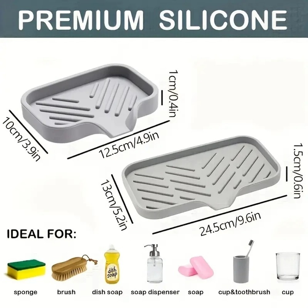 Sink Silicone Tray With Drain Soap Sponge Storage Holder Countertop Sink Scrubber Brush Soap Storag 5