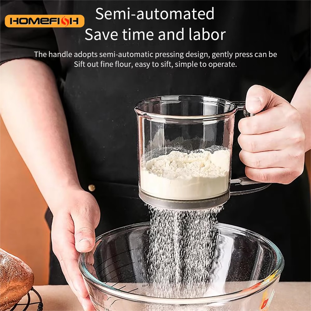 Kitchen Baking Cake Flour Sieve Mesh Semiautomatic Filter Sieve Flour Sieve With Capacity Scale 1
