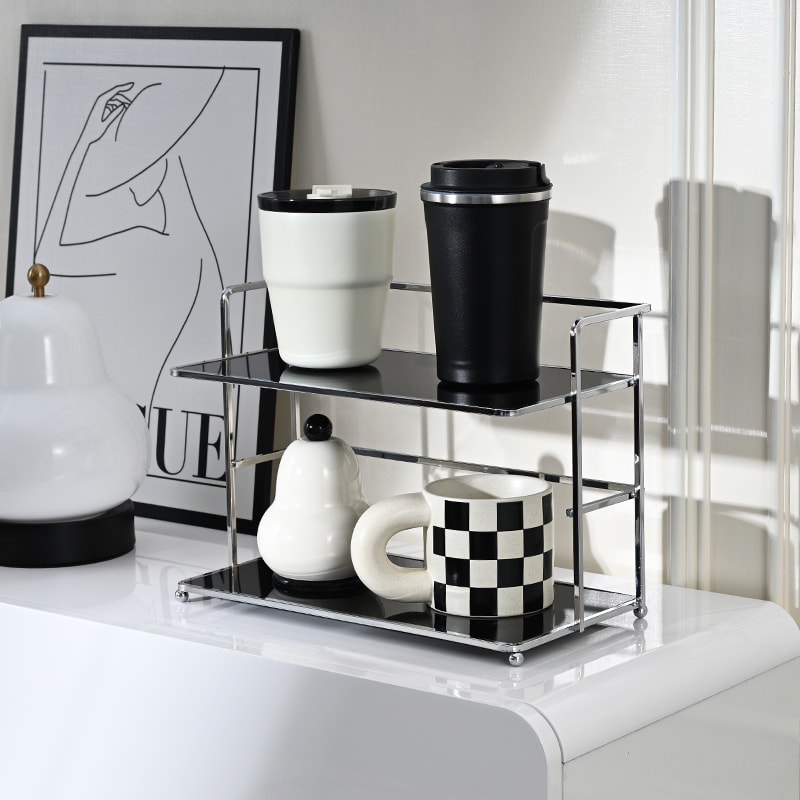 Double-Layer Desktop Storage Rack, Multifunctional Acrylic Kitchen Organizer, Cup Holder, Coffee Cup Storage Rack
