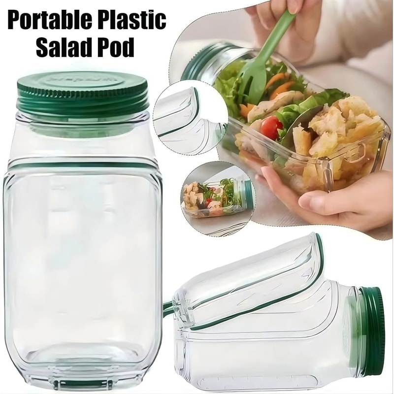 Portable Plastic Salad Pod Container With Leak Proof Oats Container Reusable Fresh Salad Bowl Meal 1