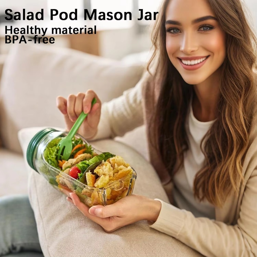 Portable Plastic Salad Pod Container With Leak Proof Oats Container Reusable Fresh Salad Bowl Meal 5