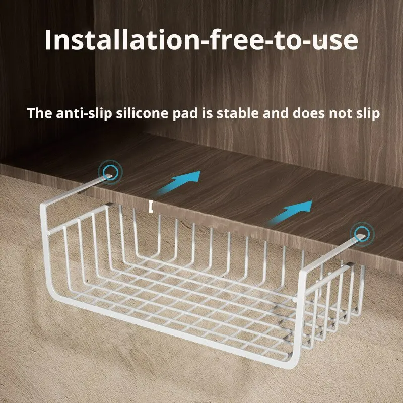 Large Capacity Hanging Net Basket For Kitchen Tools Iron Material Storage Basket Under Cabinet Wall 2