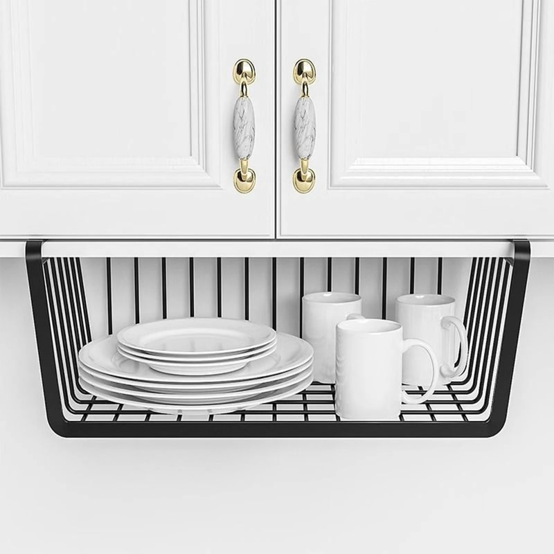 Large Capacity Hanging Net Basket For Kitchen Tools Iron Material Storage Basket Under Cabinet Wall 3