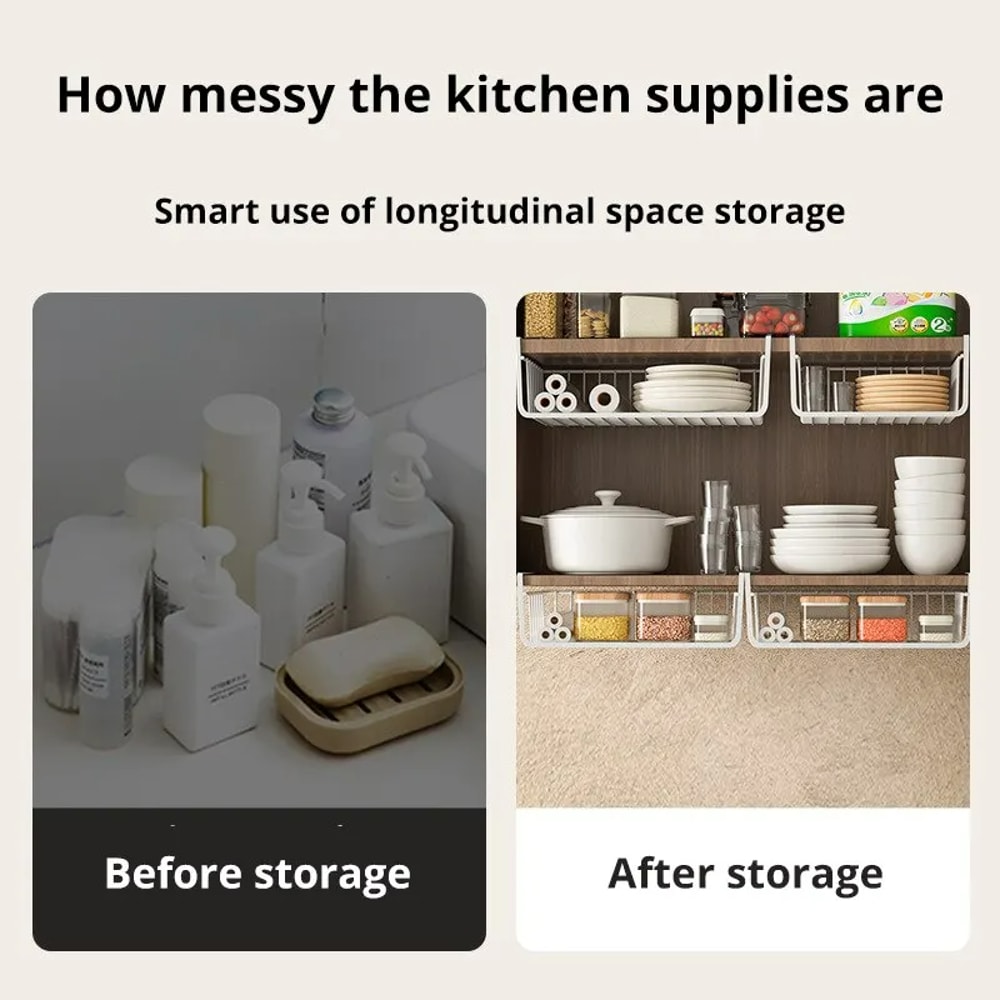 Large Capacity Hanging Net Basket For Kitchen Tools Iron Material Storage Basket Under Cabinet Wall 4