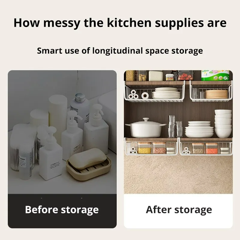 Large Capacity Hanging Net Basket For Kitchen Tools Iron Material Storage Basket Under Cabinet Wall 4