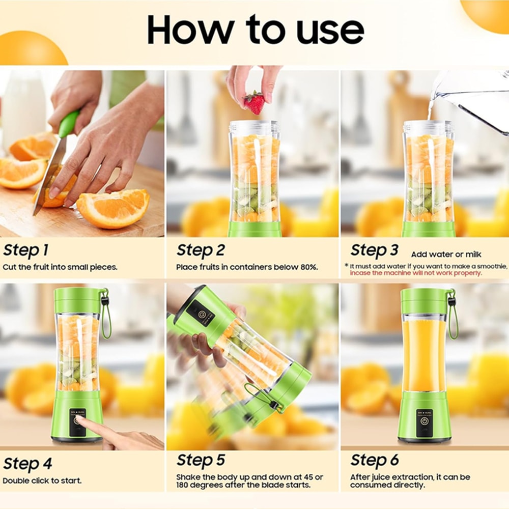 Portable Juicer Fruit Smoothie Electric Blender, Mini Juice Cup, USB Charging Blender for Travel and Fitness Use