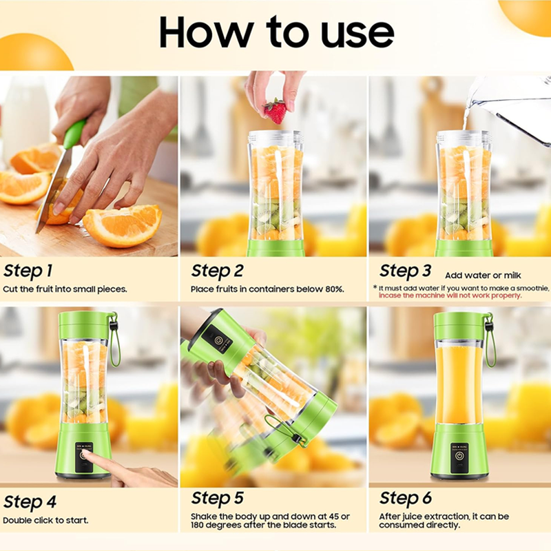 Portable Juicer Fruit Smoothie Electric Blender, Mini Juice Cup, USB Charging Blender for Travel and Fitness Use