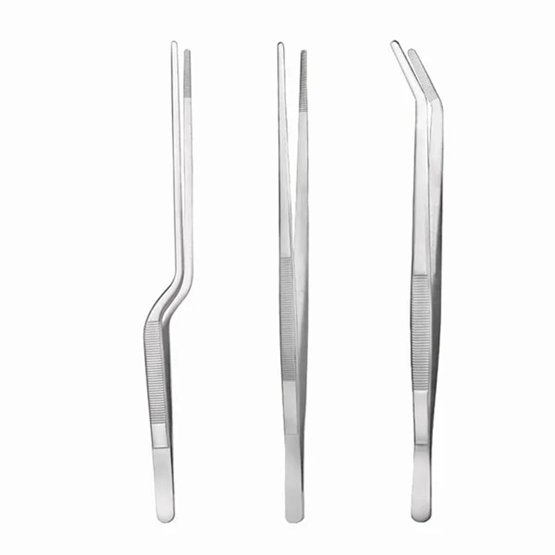 Stainless Steel Chef Tweezers Set with Serrated Tips, Cooking Tongs, Perfect Kitchen Tools for BBQ, Plating Serving