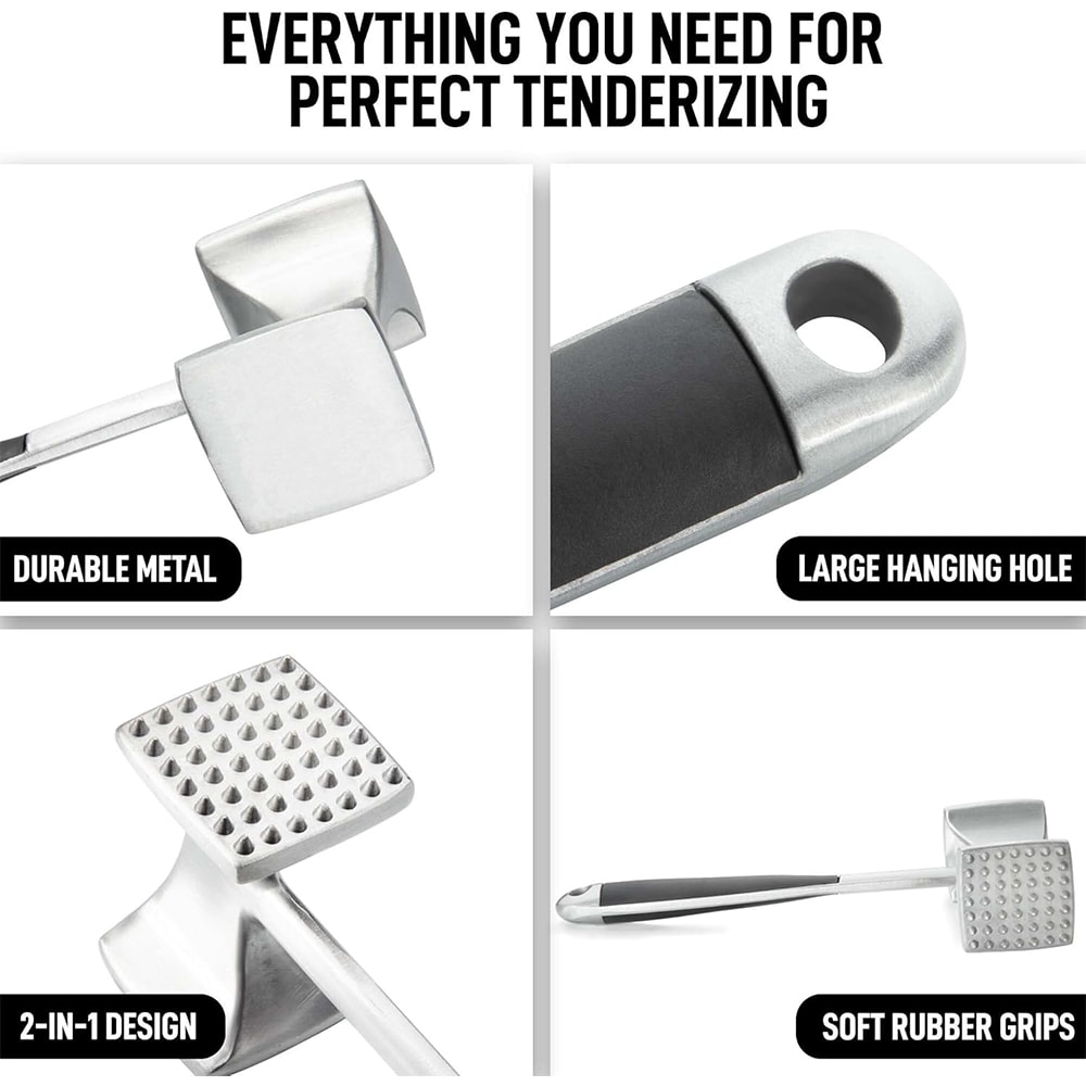 Meat Tenderizer Hammer with Comfortable-Grip Handle, Zinc Alloy Meat Mallet Pounder for Kitchen, Durable Meat Tenderizer