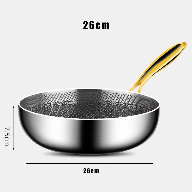 Stainless Steel Frying Pan Wok Nonstick Cooking Pot Honeycomb Steak Pan Gas Stove InductionCompatib 4