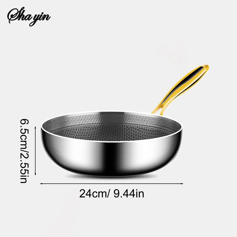 Stainless Steel Frying Pan Wok Nonstick Cooking Pot Honeycomb Steak Pan Gas Stove InductionCompatib 6