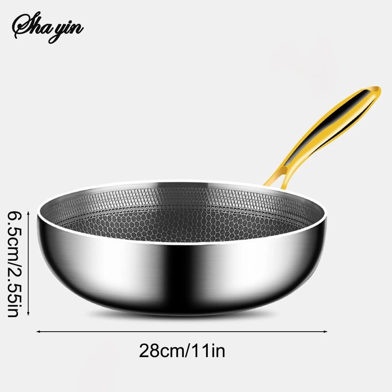 Stainless Steel Frying Pan Wok Nonstick Cooking Pot Honeycomb Steak Pan Gas Stove InductionCompatib 8