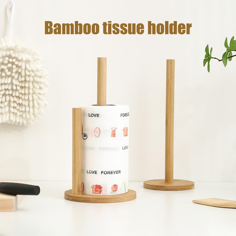 Paper Towel Holder Stand, Natural Wooden Rustic Paper Towel Holder, Anti-Skid Base, Perfect for Kitchen, Bathroom, Home