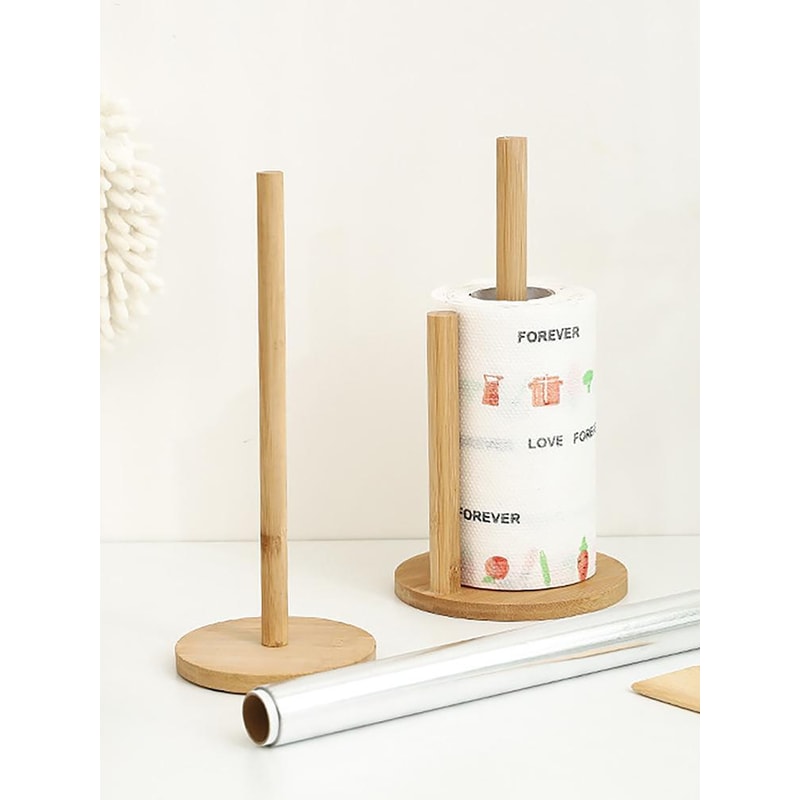 Paper Towel Holder Stand, Natural Wooden Rustic Paper Towel Holder, Anti-Skid Base, Perfect for Kitchen, Bathroom, Home