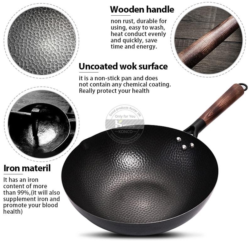 Pure Iron Wok Cast Iron Pan Noncoated Pot Gas And Induction Cooker Wok Cookware Pan For Home Cookin 3