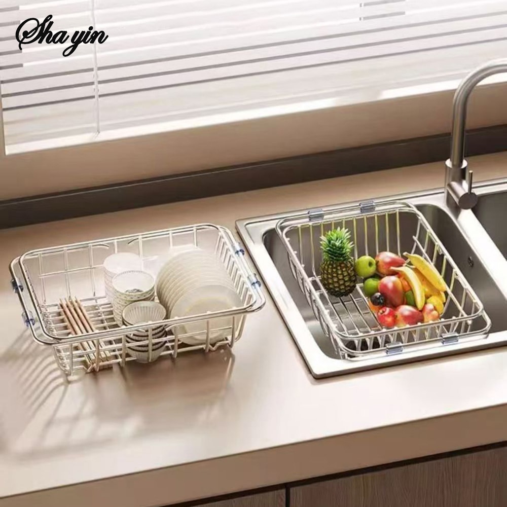 Stainless Steel Telescopic Sink Drain Rack NonSlip Dish Drying Kitchen Bathroom Countertop Organize 2