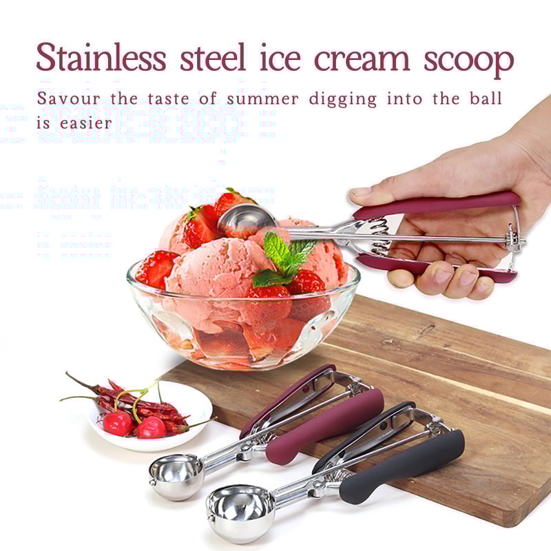 Ice Cream Scoop Stainless Steel Cookie Dough Spoon Fruit Potato Watermelon Digging Ball Spring Hand 1