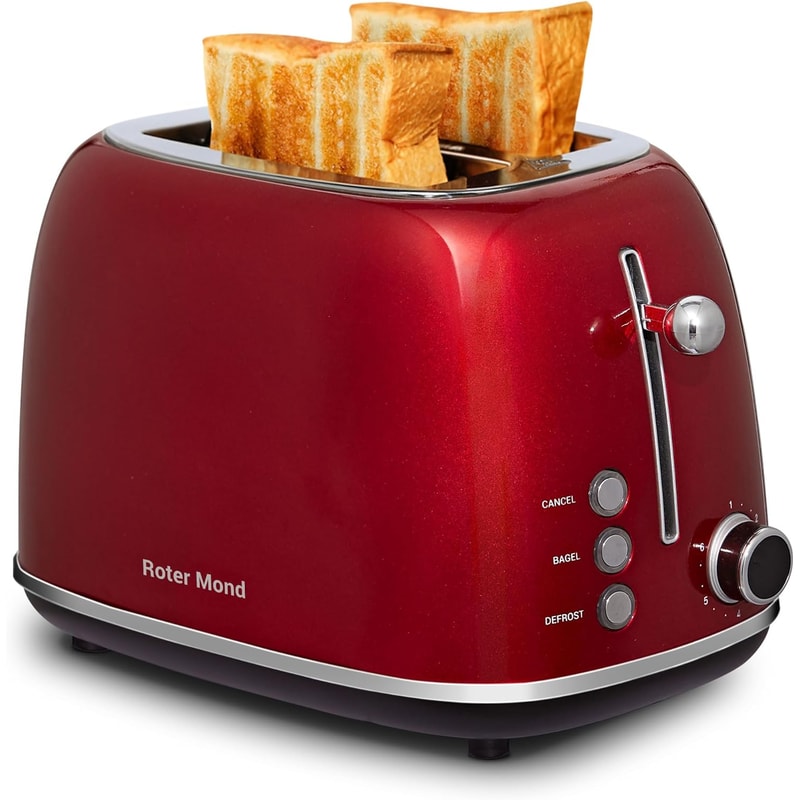Retro Stainless Steel Slice Toaster with Bagel, Cancel, Defrost, Shade Settings, Extra Wide Slots, Removable Crumb Tray
