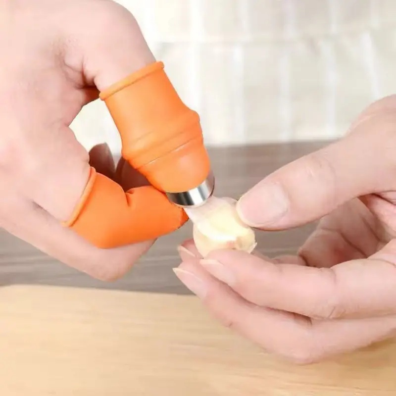 Thumb Knife Set with Finger Cots, Peeling Garlic, Hulling Strawberries, Picking Peppercorns, Vegetable Prep Tools