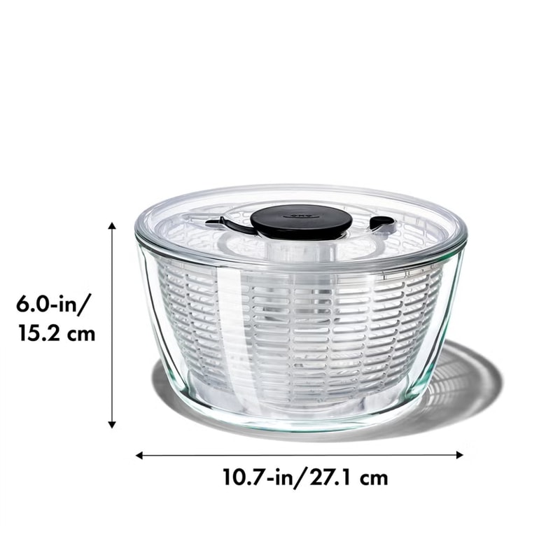 Good Grips Glass Salad Spinner, Easy-to-Use Salad Spinner, Durable Glass Salad Spinner, Quick and Efficient Salad Dryer