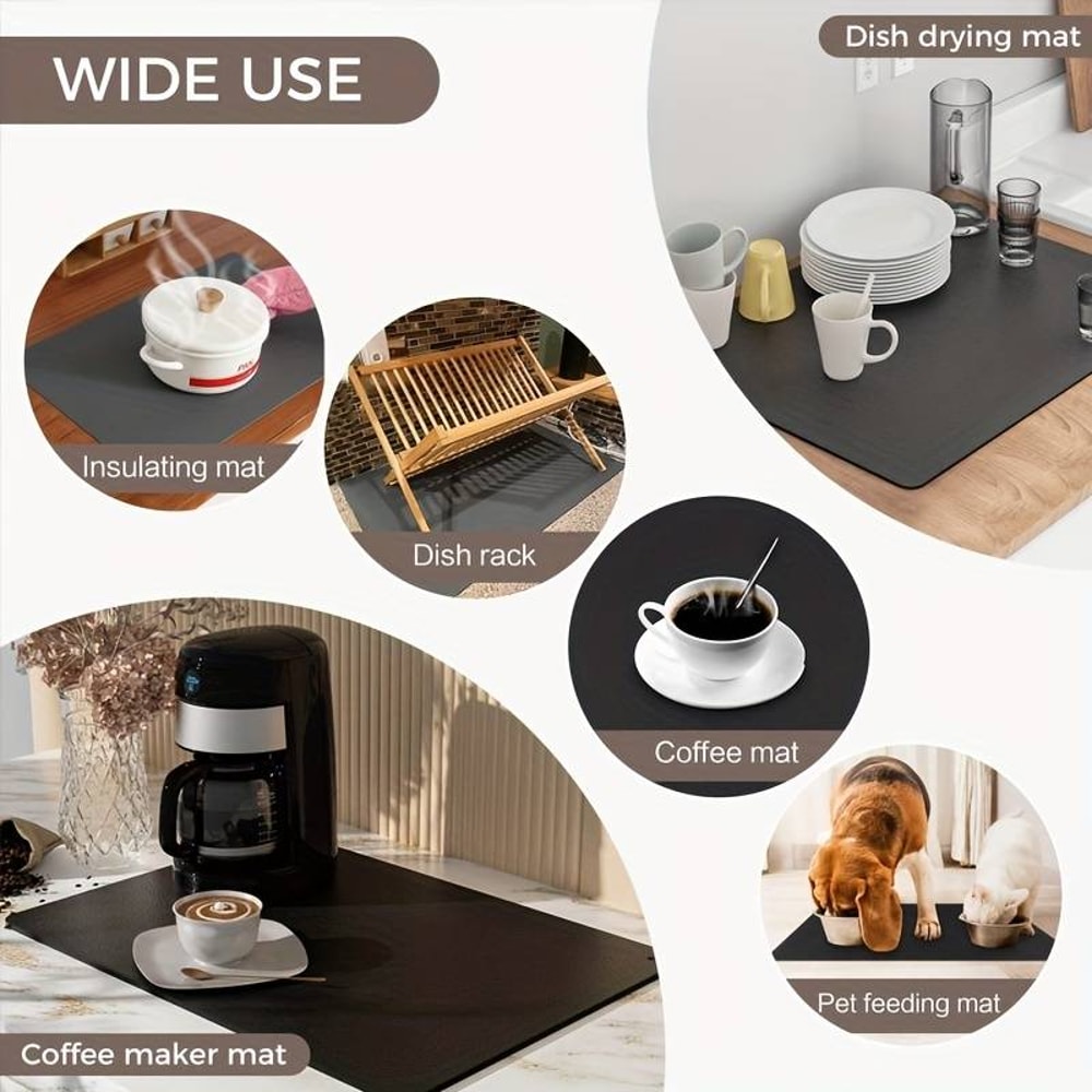 Coffee Mat for Coffee Bar Accessorie, Absorbent Dish Drying Mat for Kitchen Counter, Microfiber Fit Under Coffee Machine
