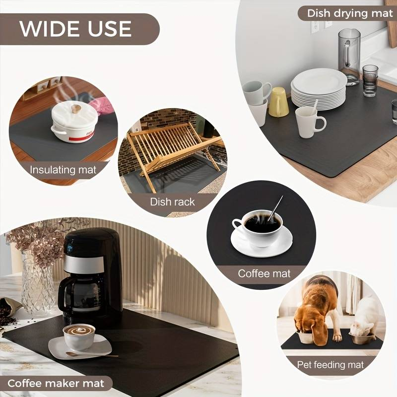 Coffee Mat for Coffee Bar Accessorie, Absorbent Dish Drying Mat for Kitchen Counter, Microfiber Fit Under Coffee Machine