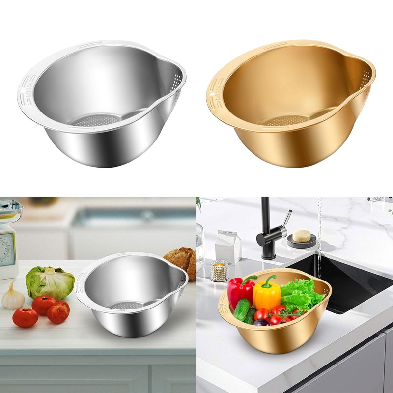 Slanted Rice Strainer Washing Bowl, Kitchen Colander Pasta Strainer for Cleaning Rice, Pasta, Vegetables, Home Cooking
