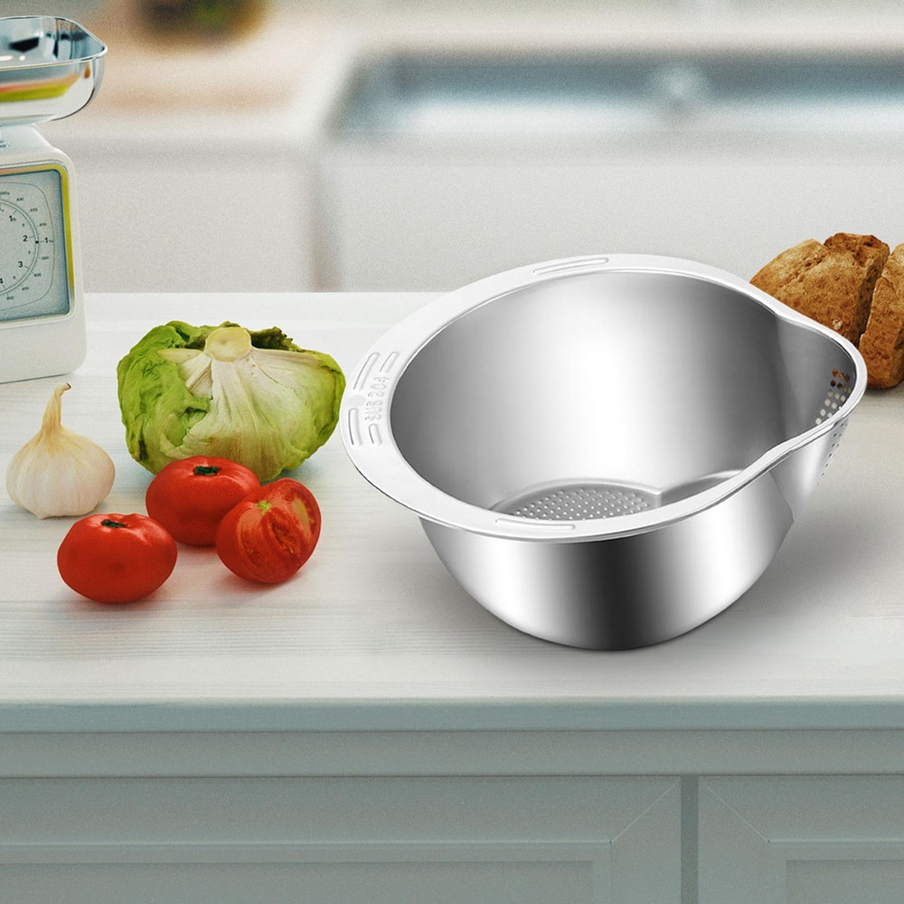 Slanted Rice Strainer Washing Bowl, Kitchen Colander Pasta Strainer for Cleaning Rice, Pasta, Vegetables, Home Cooking