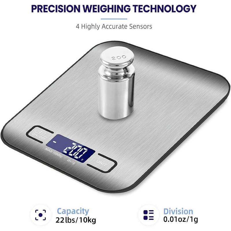 Digital Kitchen Scale LCD Display Stainless Steel, Electronic Scales for Home, Jewelry, Food, Snacks, Weighing, Baking