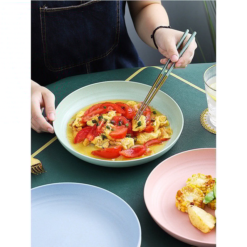 Lightweight Wheat Straw Plates Set, Unbreakable Reusable Dinner Dishes, Microwave Dishwasher Safe