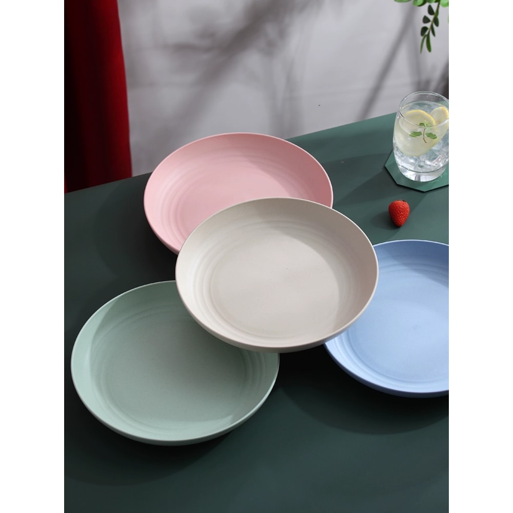 Lightweight Wheat Straw Plates Set, Unbreakable Reusable Dinner Dishes, Microwave Dishwasher Safe