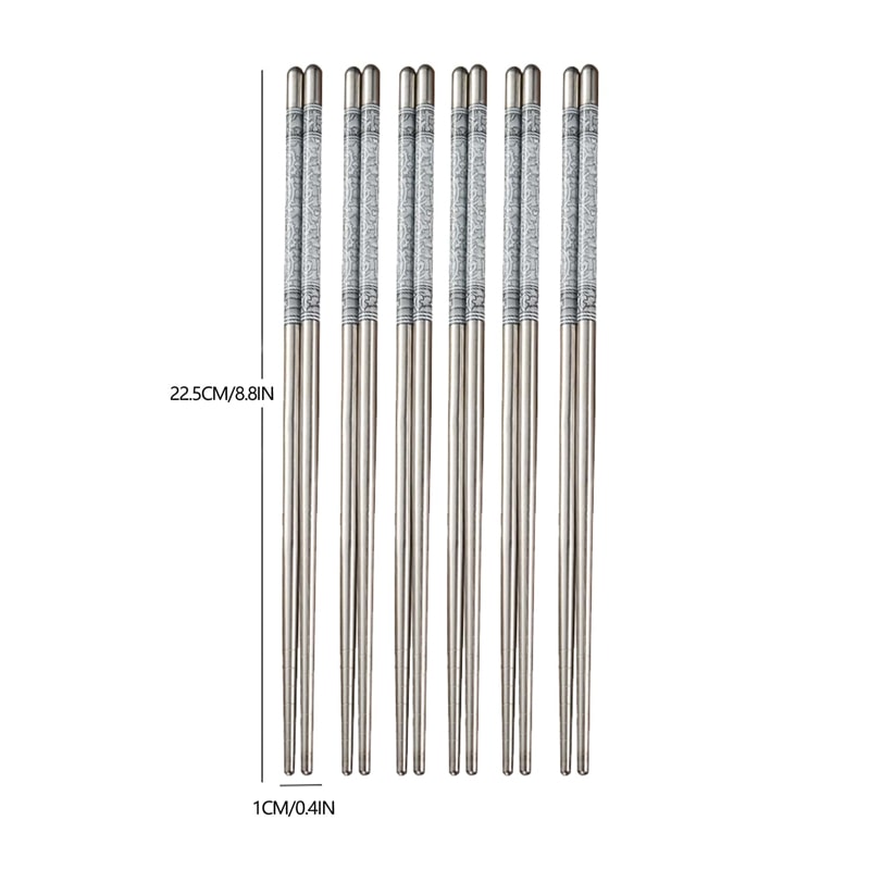 Stainless Steel Chopsticks, Dishwasher Safe, Reusable Metal Non-Slip Chopsticks, Blue, White Pattern