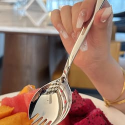 stainless steel salad forks, stainless steel spork, reusable fork for fruit, appetizer, and dessert, household use forks