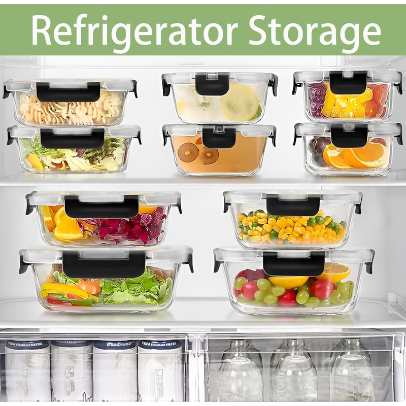 Glass Lunch Box Food Storage Containers Meal Prep Bento Boxes Airtight Microwave Oven Freezer Safe 2