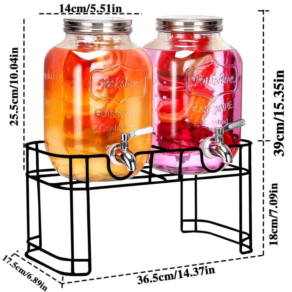 Gallon Glass Drink Dispenser with Stand and Stainless Steel Faucet, Perfect for Party Iced Tea, Lemonade, Juice, Water