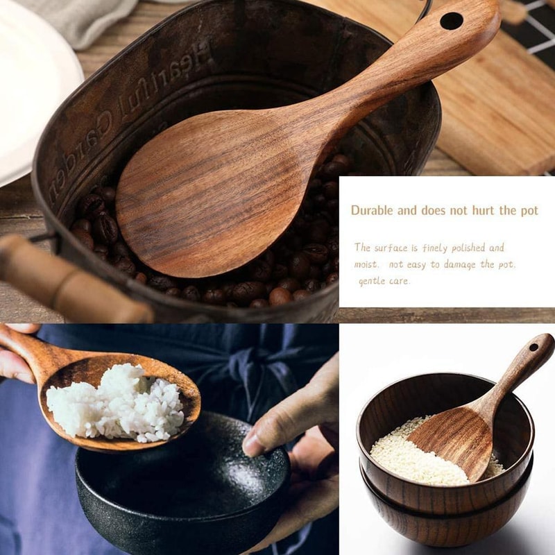 Wood Rice Spoon Rice Paddle Scoop Wooden Kitchen Spoon Ladle Tablespoon Big Serving Spoon Wooden Ki 4