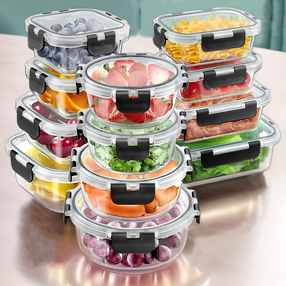 Glass Meal Prep Containers Set 12pcs Airtight Bento Food Storage Boxes