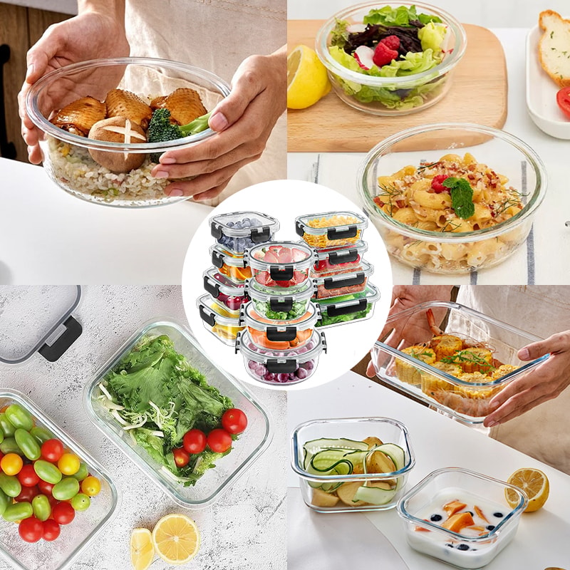 Glass Meal Prep Containers Set 12pcs Airtight Bento Food Storage Boxes