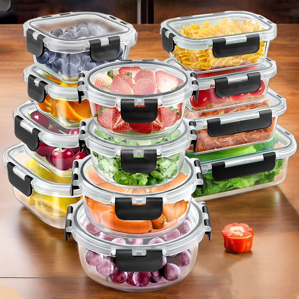 Glass Meal Prep Containers Set 12pcs Airtight Bento Food Storage Boxes