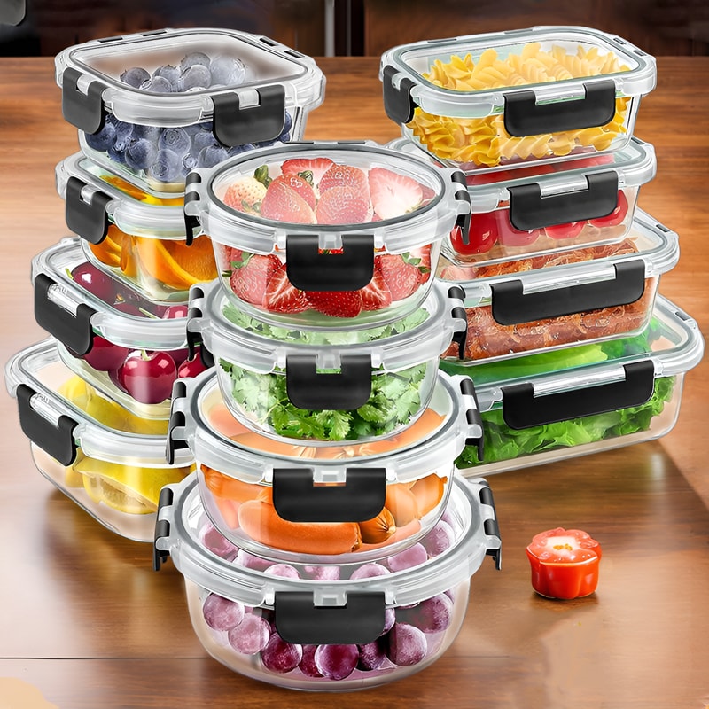 Glass Meal Prep Containers Set 12pcs Airtight Bento Food Storage Boxes