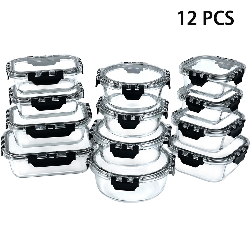 Glass Meal Prep Containers Set 12pcs Airtight Bento Food Storage Boxes