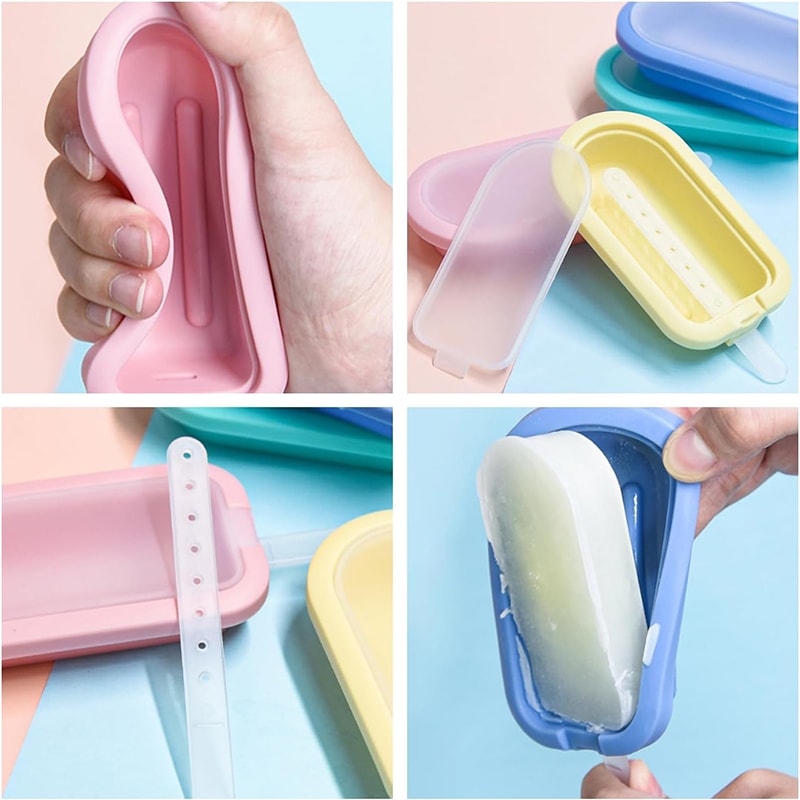 Premium Silicone Popsicle Molds Set 4 Pack Reusable Ice Pop Maker & Homemade Ice Cream Molds