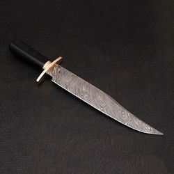 Handmade Damascus Steel Hunting Bowie Knife W/ Black Ram Horn Handle & Sheath