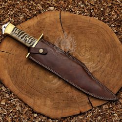 Ram Horn Hunting Bowie Knife 17.5" Custom Handmade Bowie Knife with leather sheath