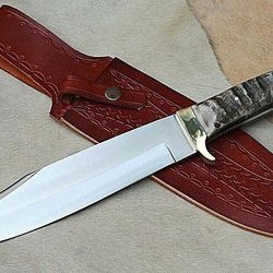 CUSTOM HANDMADE D-2TOOL HIGH POLISH BOWIE KNIFE WITH RAM HORN HANDLE